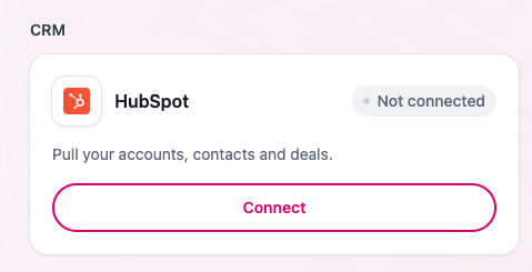 The HubSpot card in Alfred's CRM settings, showing Not connected with a Connect button